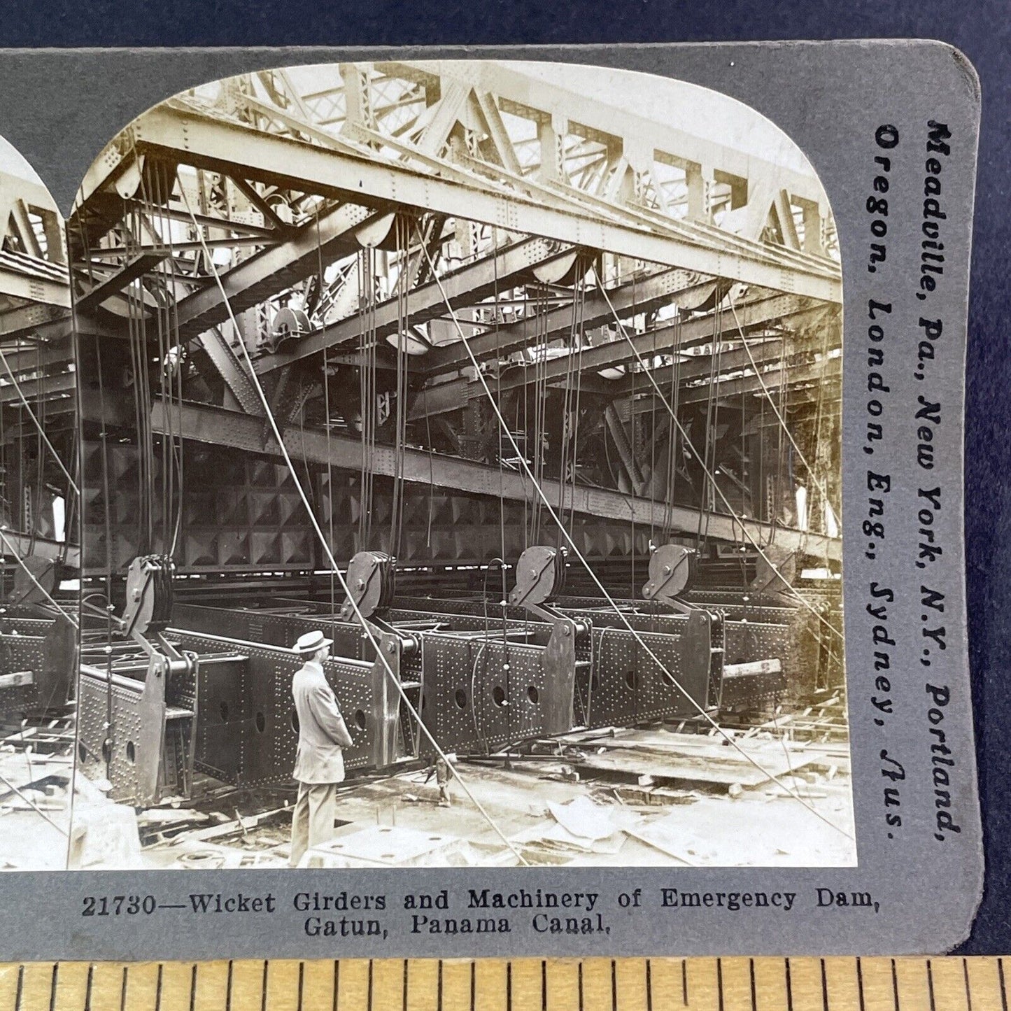 Gatun Emergency Dam Girders in Panama Stereoview Antique c1913 Y2819
