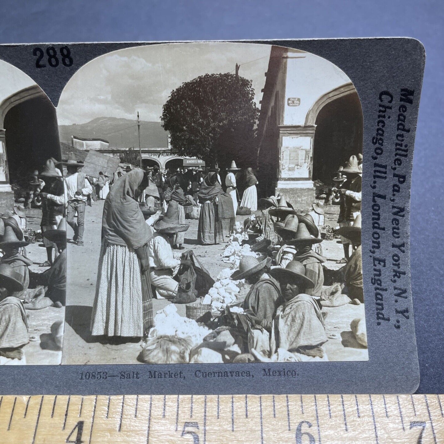 Antique 1909 Trading Salt At Market Cuernavaca Mexico Stereoview Photo Card 2066