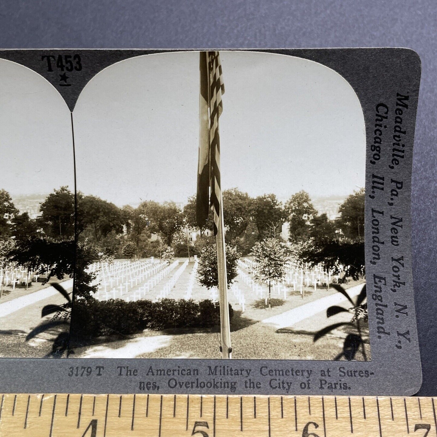 Antique 1919 American Graves Cemetery Paris France Stereoview Photo Card V2848