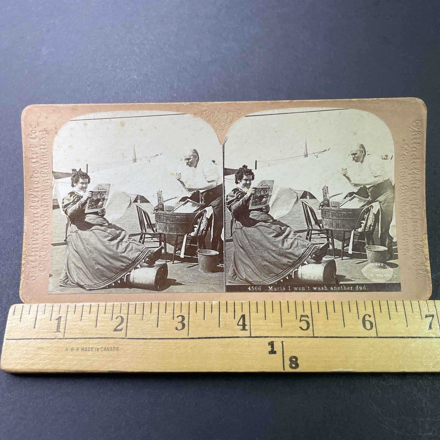 Antique 1870s Portuguese Couple Washing Clothing Stereoview Photo Card P3394