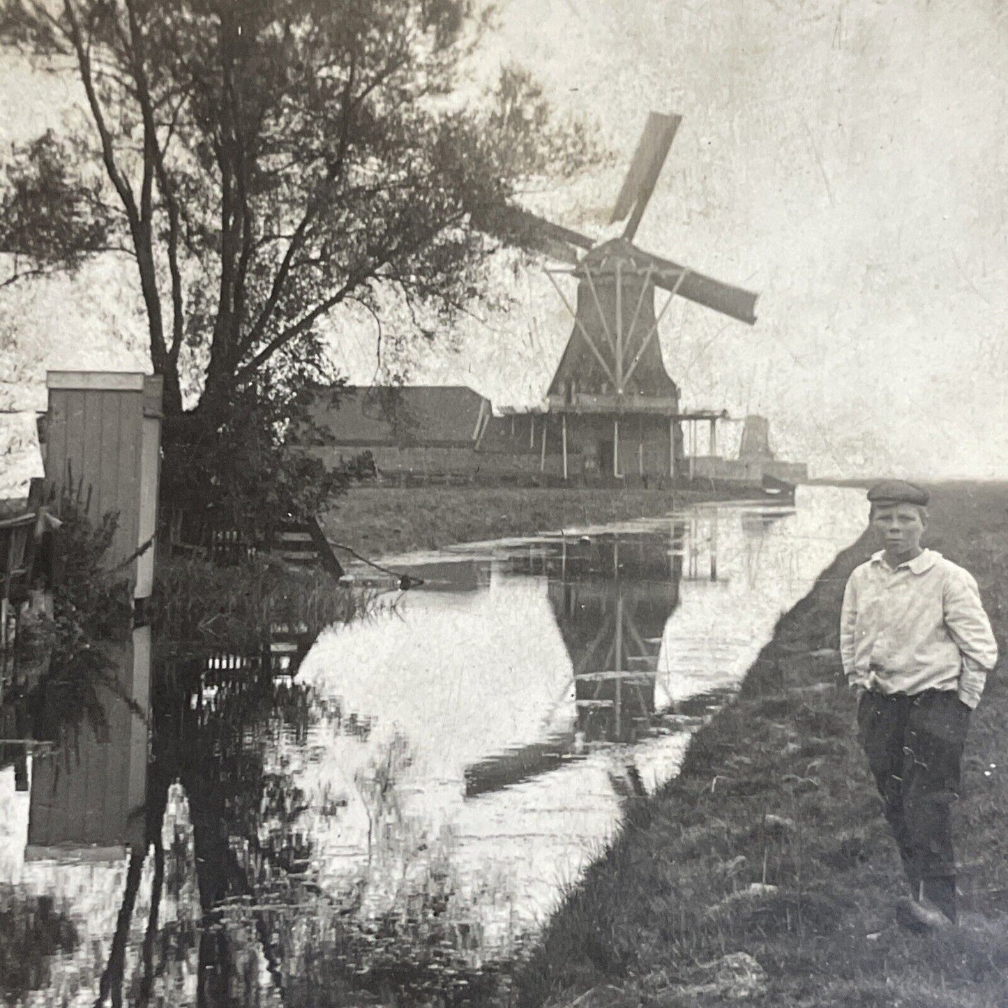 Antique 1910s Dutch Boy In Zaandijk Netherlands Stereoview Photo Card P5198