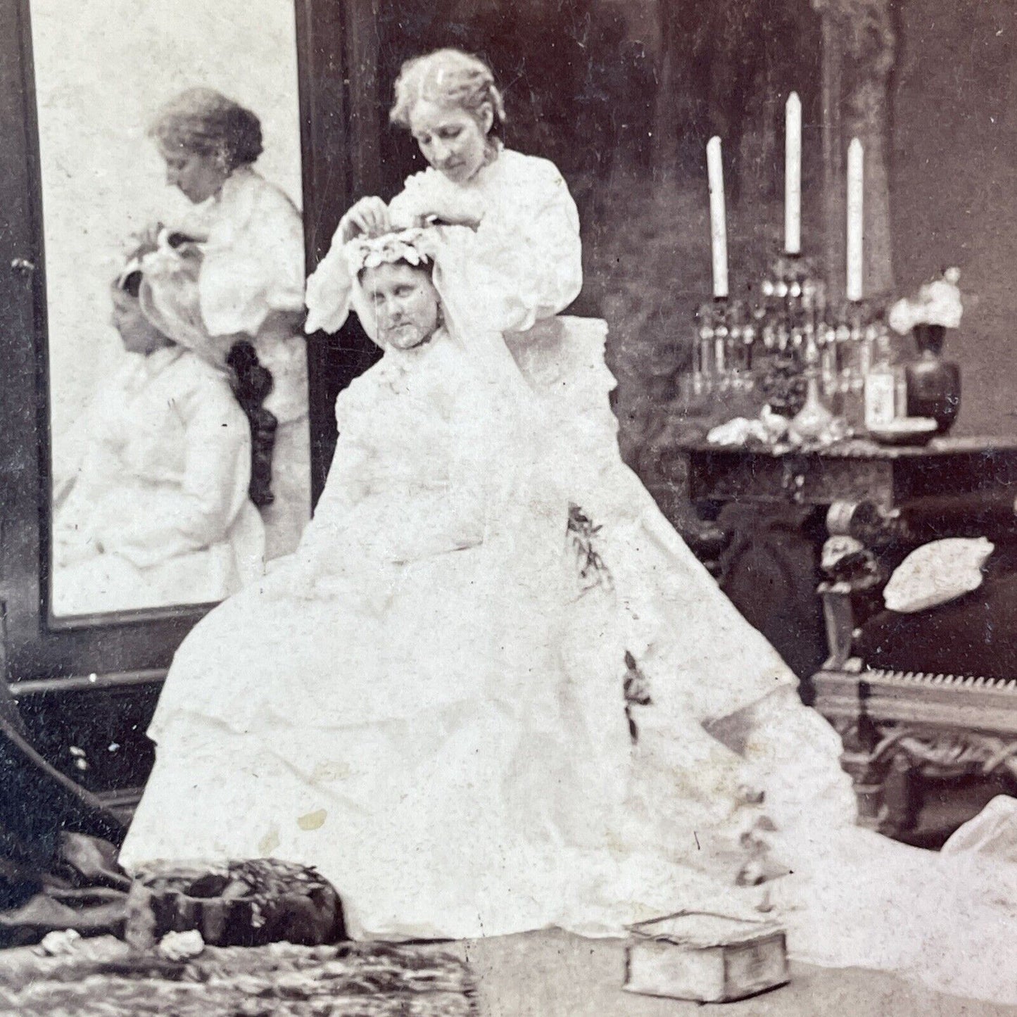 1870s Victorian Wedding Gown Stereoview Melander Antique c1876 Y1350