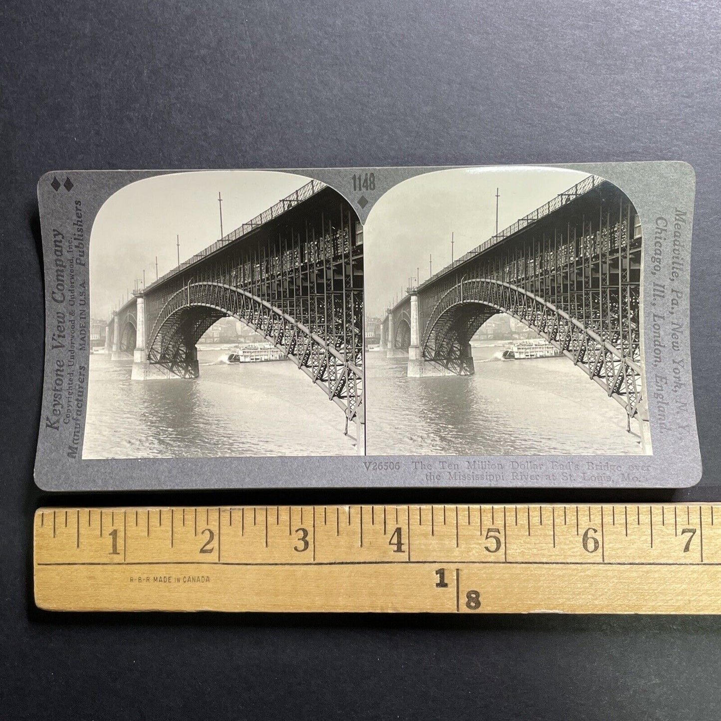 Antique 1918 Eads Bridge St. Louis Missouri Stereoview Photo Card P1373