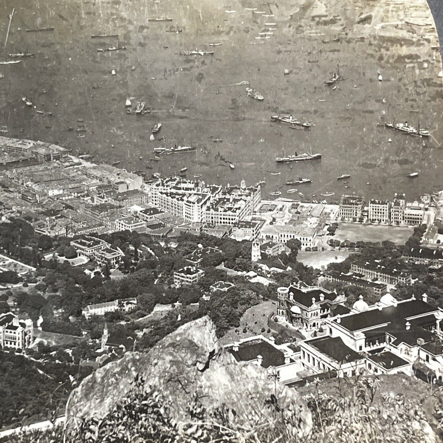 City Of Hong Kong China Stereoview City And Harbor View Antique c1905 X2706