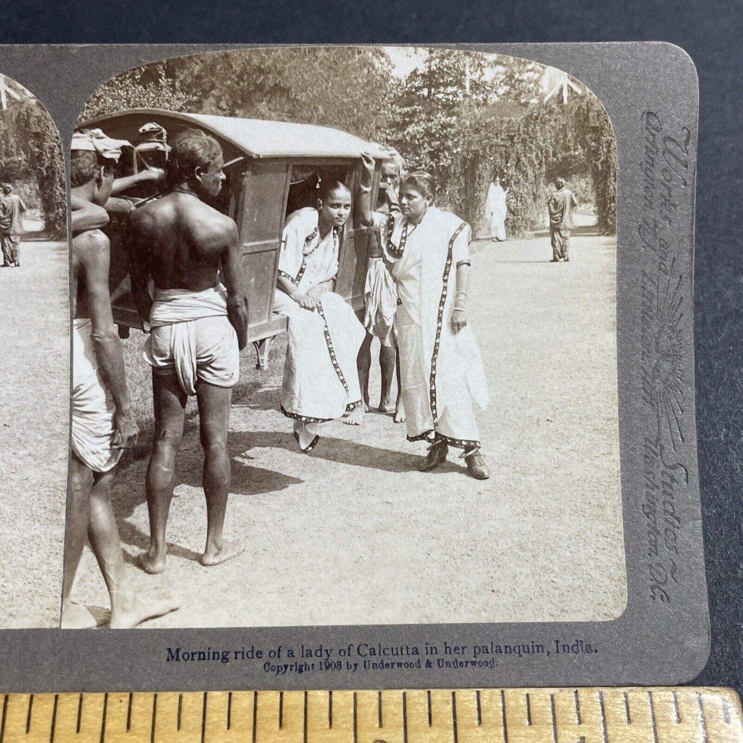 Antique 1903 Poor Men Carrying Rich Women In India Stereoview Photo Card P5649
