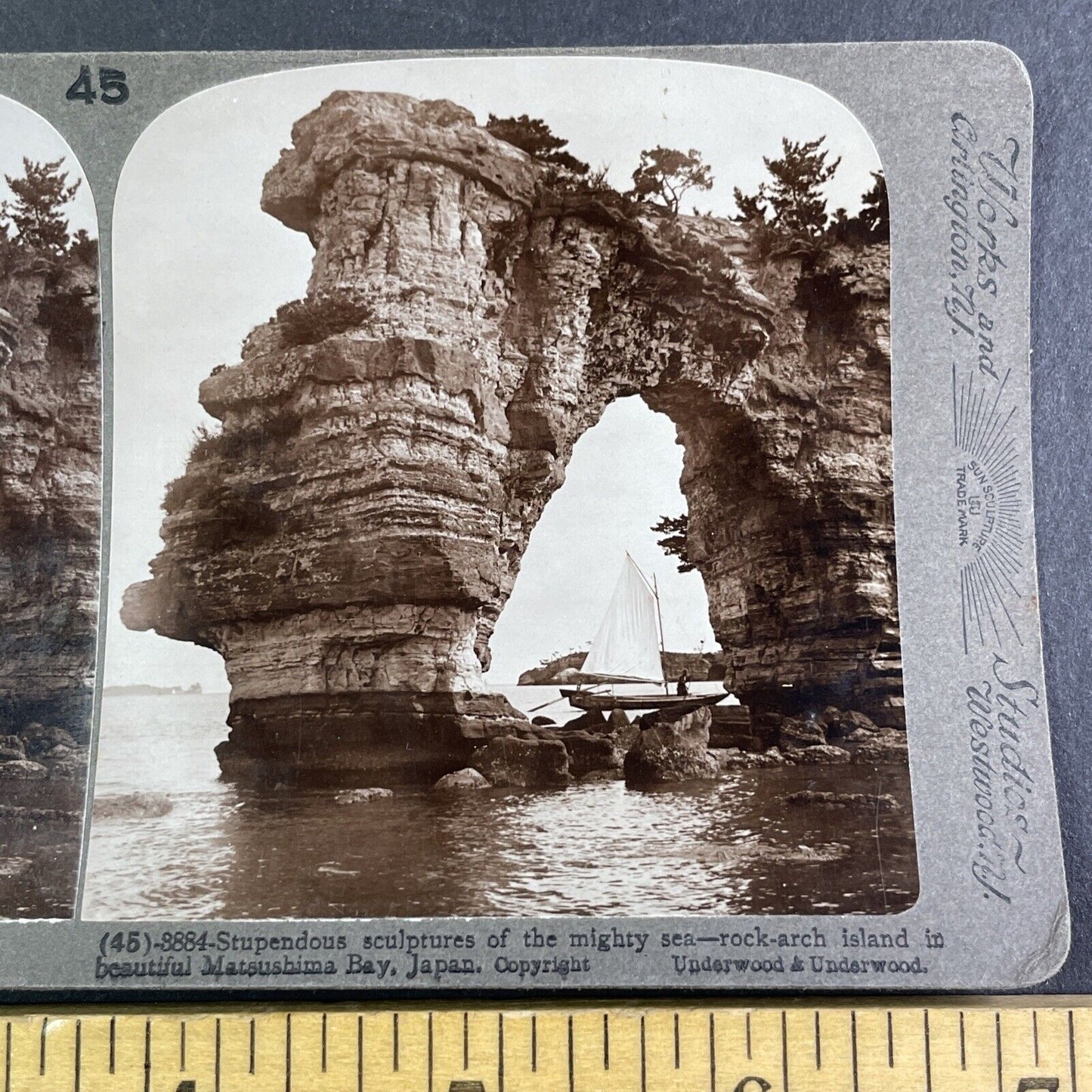 Rock Arch Island Matsushima Bay Japan Stereoview Antique c1904 Y2599