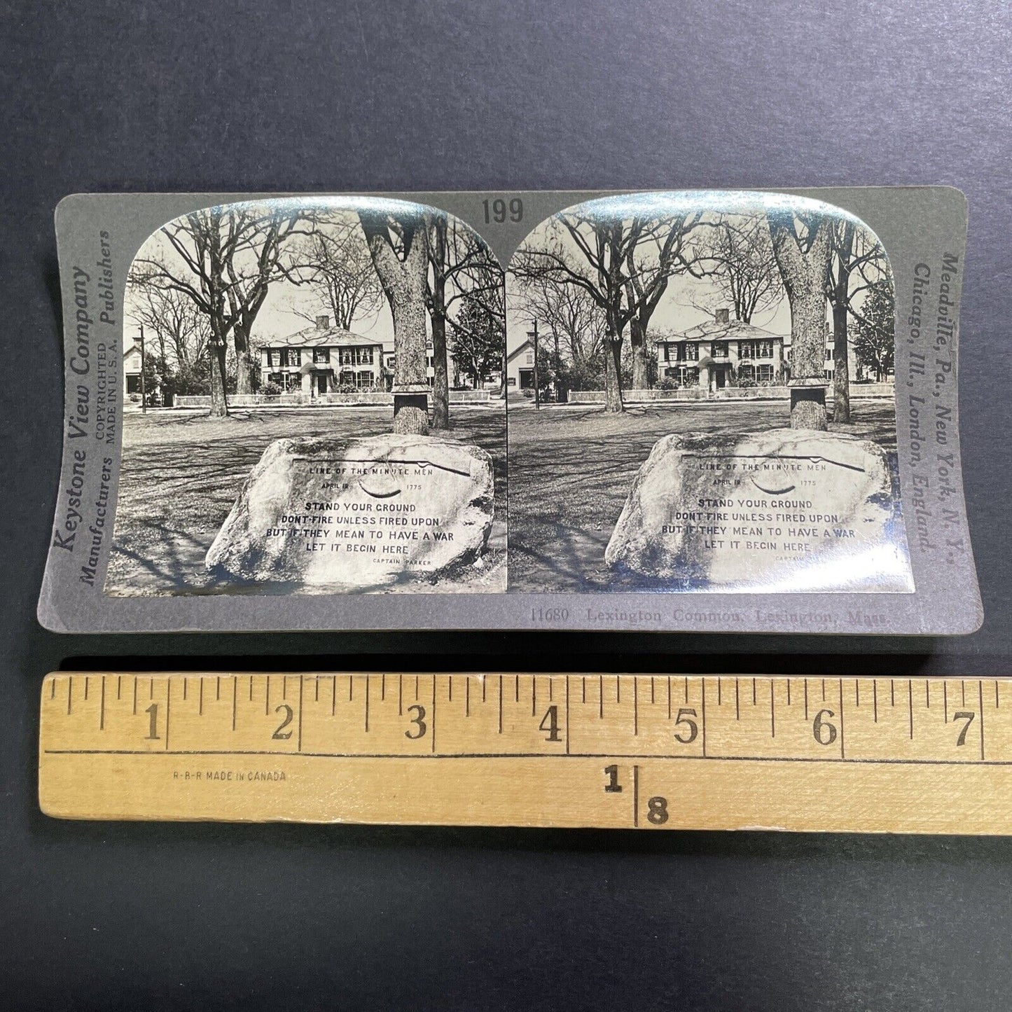 Antique 1918 Minute Men Memorial Lexington Mass. Stereoview Photo Card P1408