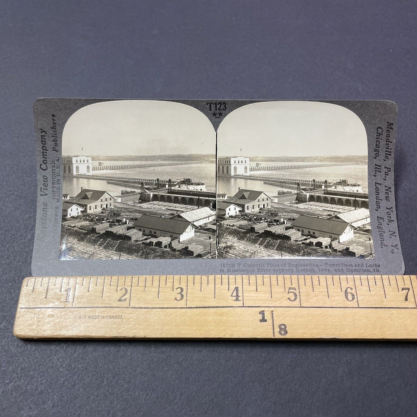 Antique 1910s Keokuk Iowa Hydro Electric Dam Stereoview Photo Card V2183