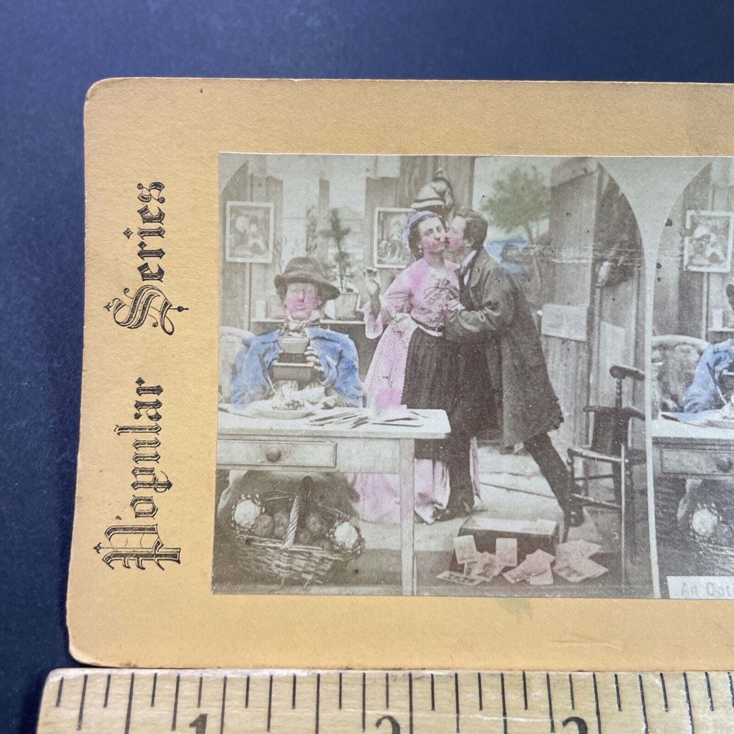 Antique 1870s A Thief Steals A Kiss From Mans Wife Stereoview Photo Card P3999