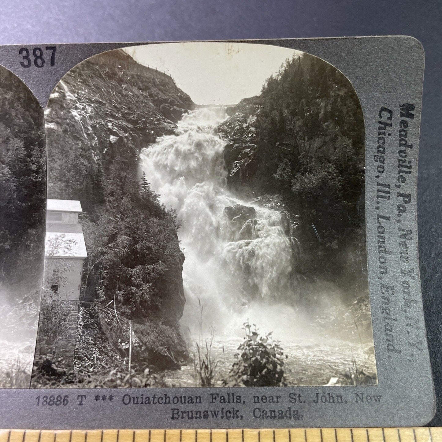 Antique 1910s Ouiatchouan Falls St John New Brunswi Stereoview Photo Card 3286
