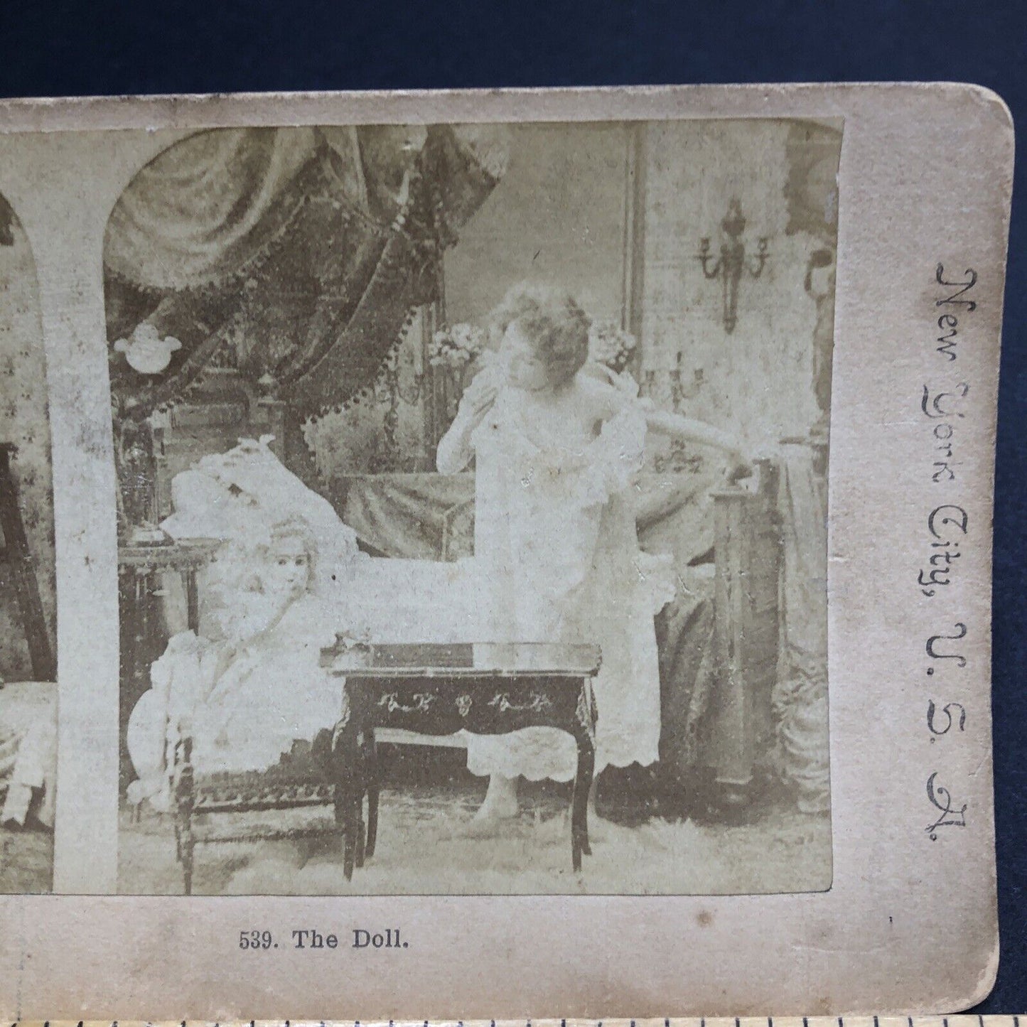 Antique 1894 Woman's Lingerie Falling Off Seductive Stereoview Photo Card P1967