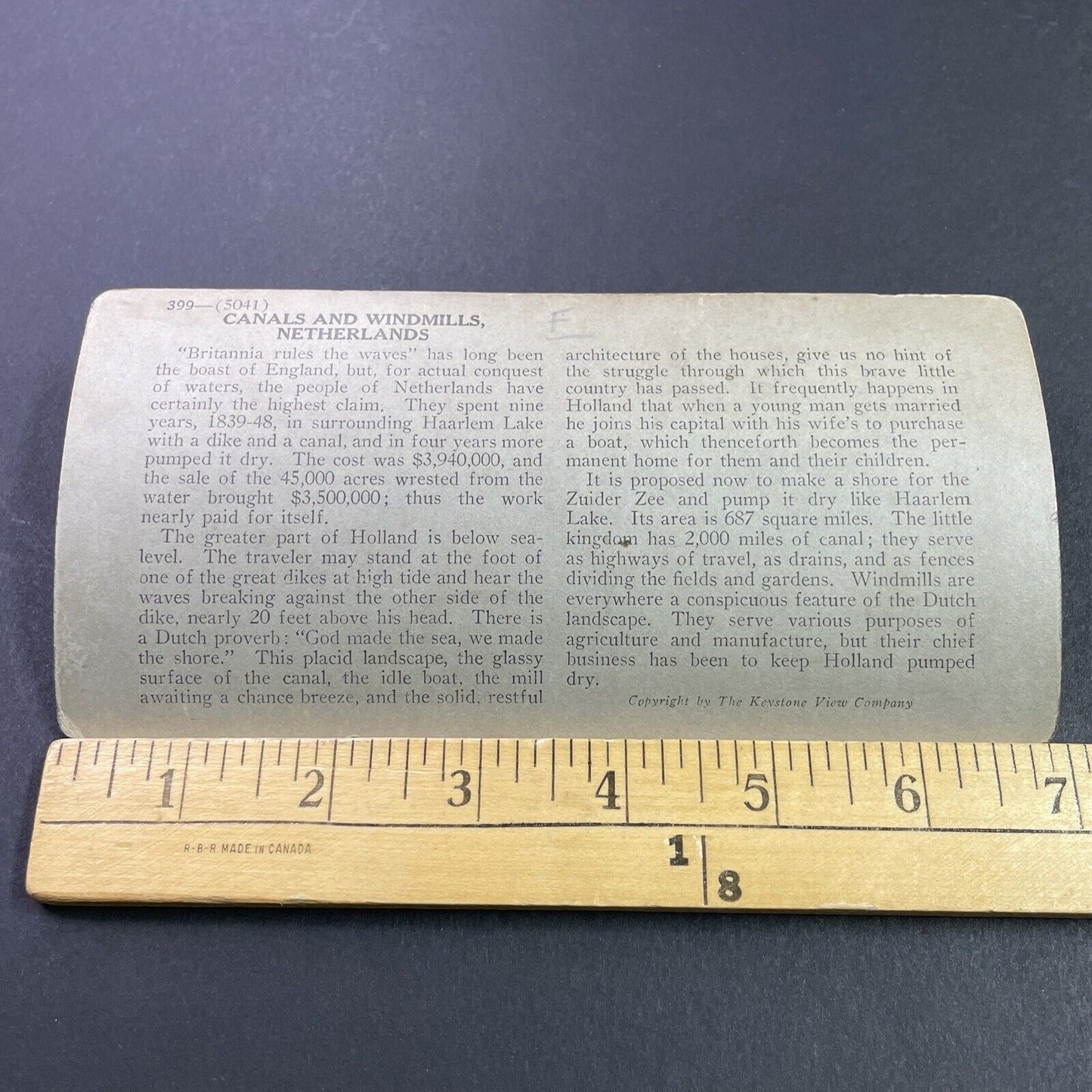 Antique 1910s Canal & Windmill Rotterdam Holland Stereoview Photo Card P3756