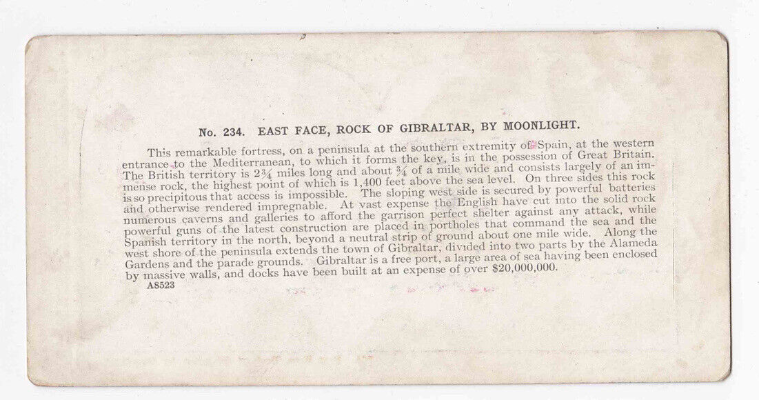 Antique 1904 The Rock Of Gibraltar Beach View British Territory Stereo Card P304