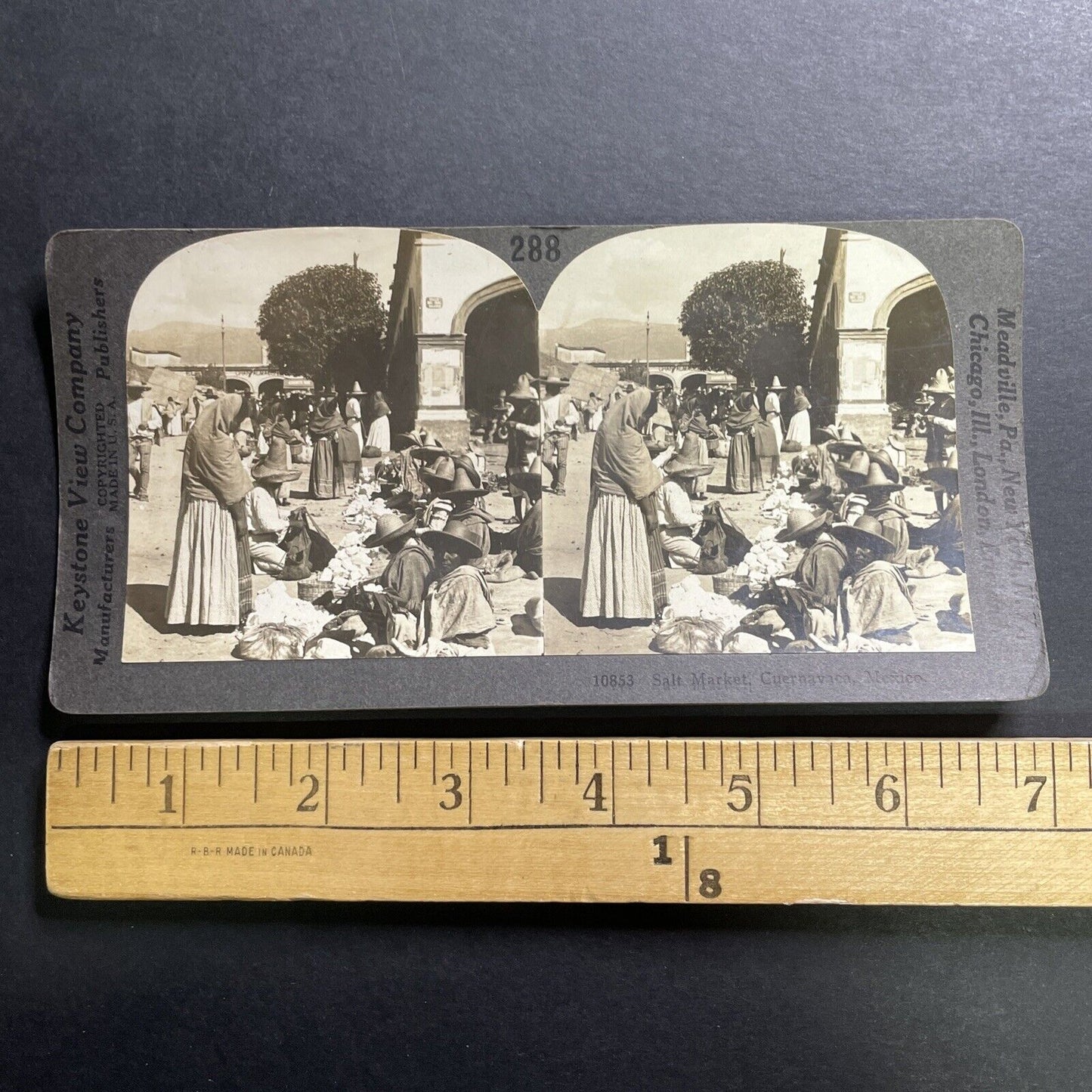 Antique 1918 Farmers Market Cuernavaca Mexico Stereoview Photo Card P1433