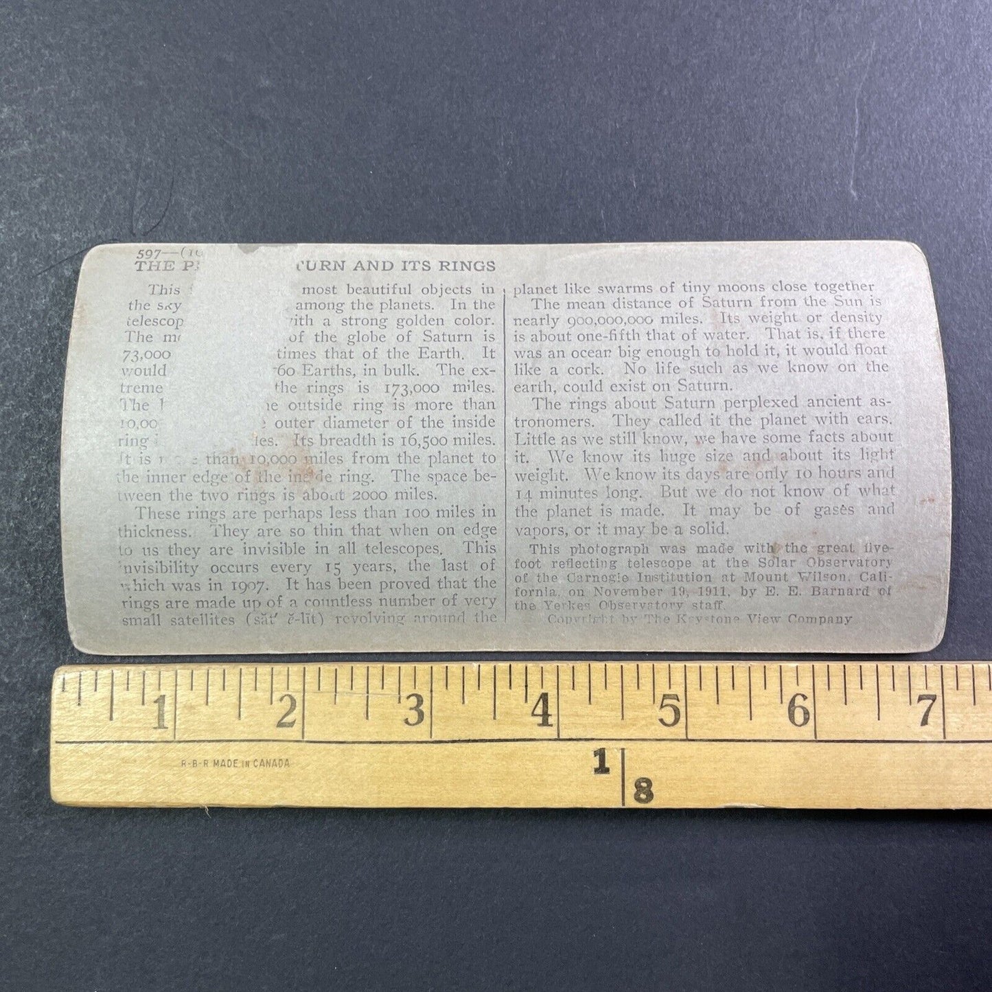 First Close-Up Photo of Saturn Stereoview E.E. Barnard Antique c1911 X3810
