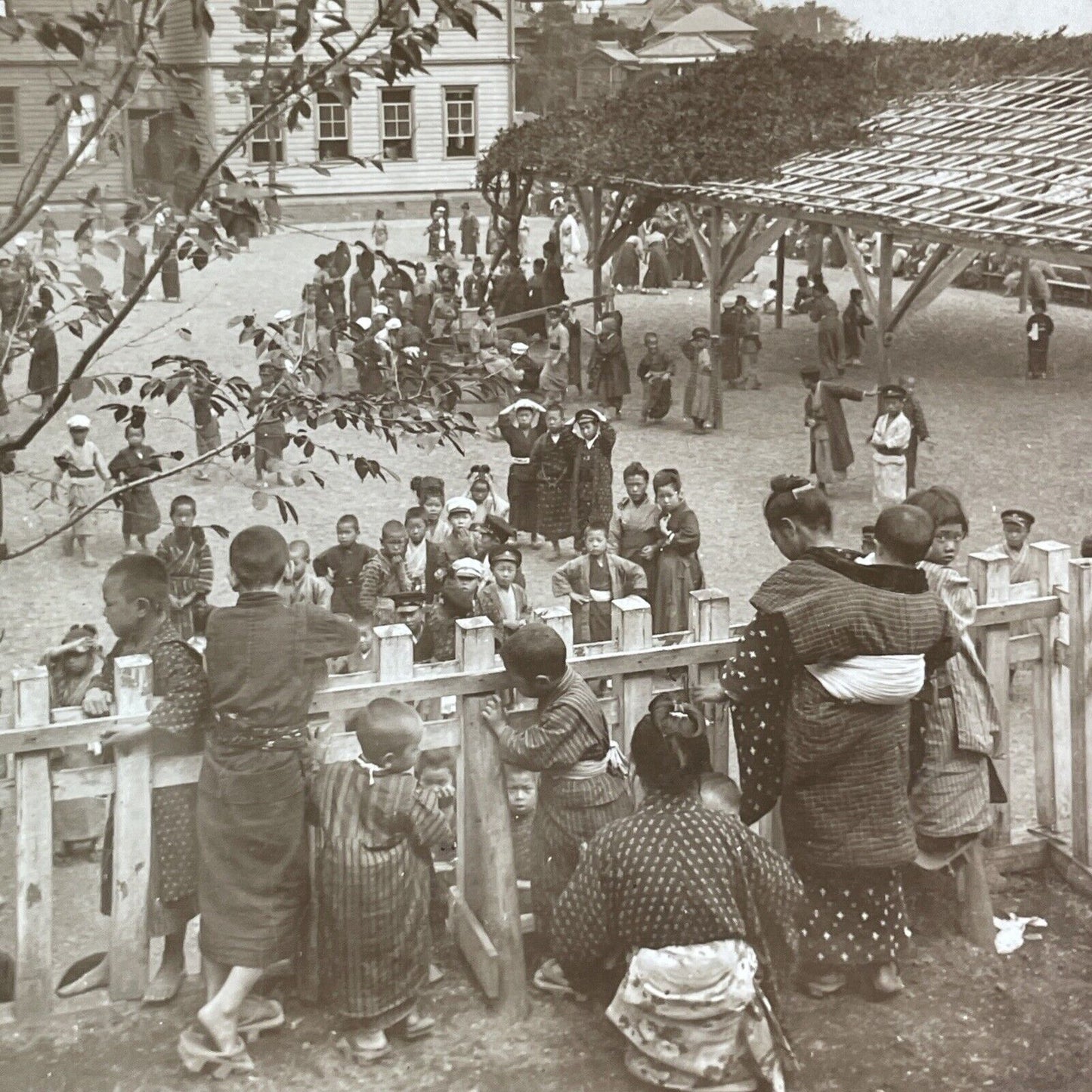 School and Children in Yokohama Japan Stereoview Antique c1904 Y2577