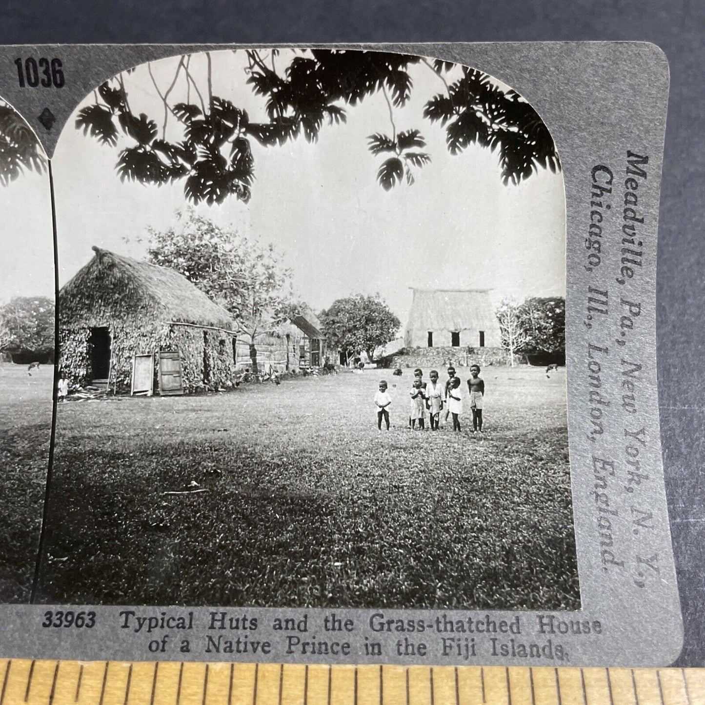 Antique 1909 Native Tribal Tribe Huts Village Fiji Stereoview Photo Card P4568