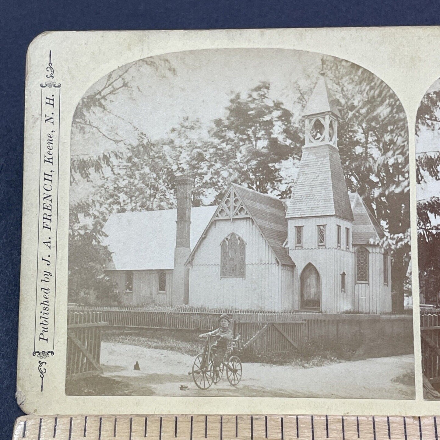 Antique 1871 St. Luke's Episcopal Church Charlestown Stereoview Photo Card V2073