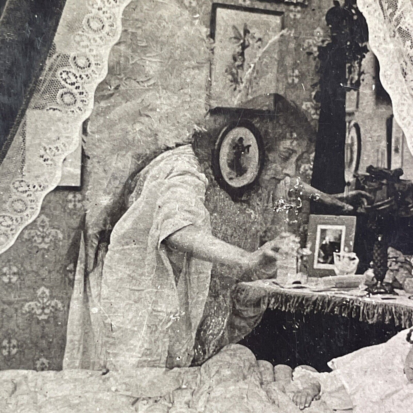 Ghost Mother Angel Hovers over Child Stereoview Antique c1898 Y1359