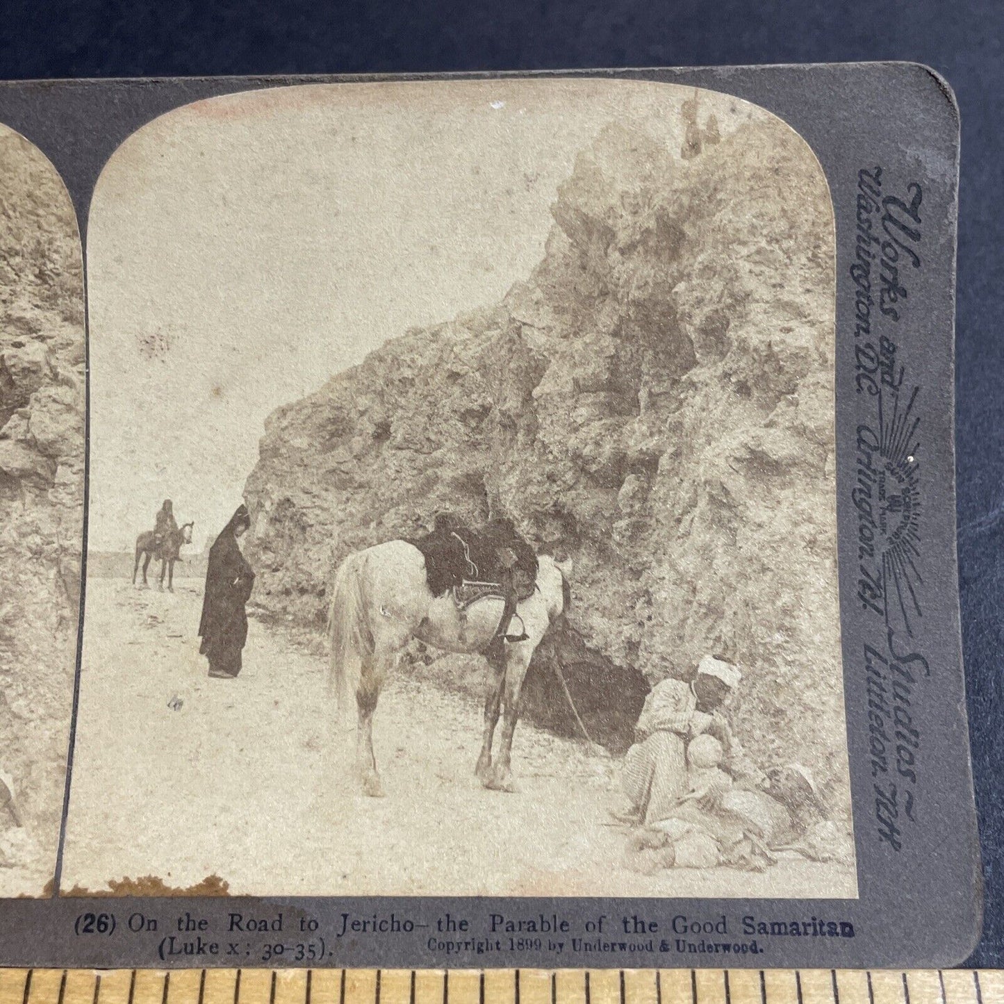 Antique 1899 A Dying Man Is Given Water On Road Stereoview Photo Card P4418