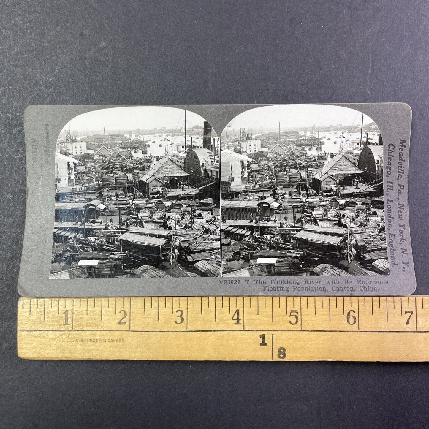 Houseboats in Guangzhou China Stereoview The Pearl River Antique c1909 X2563