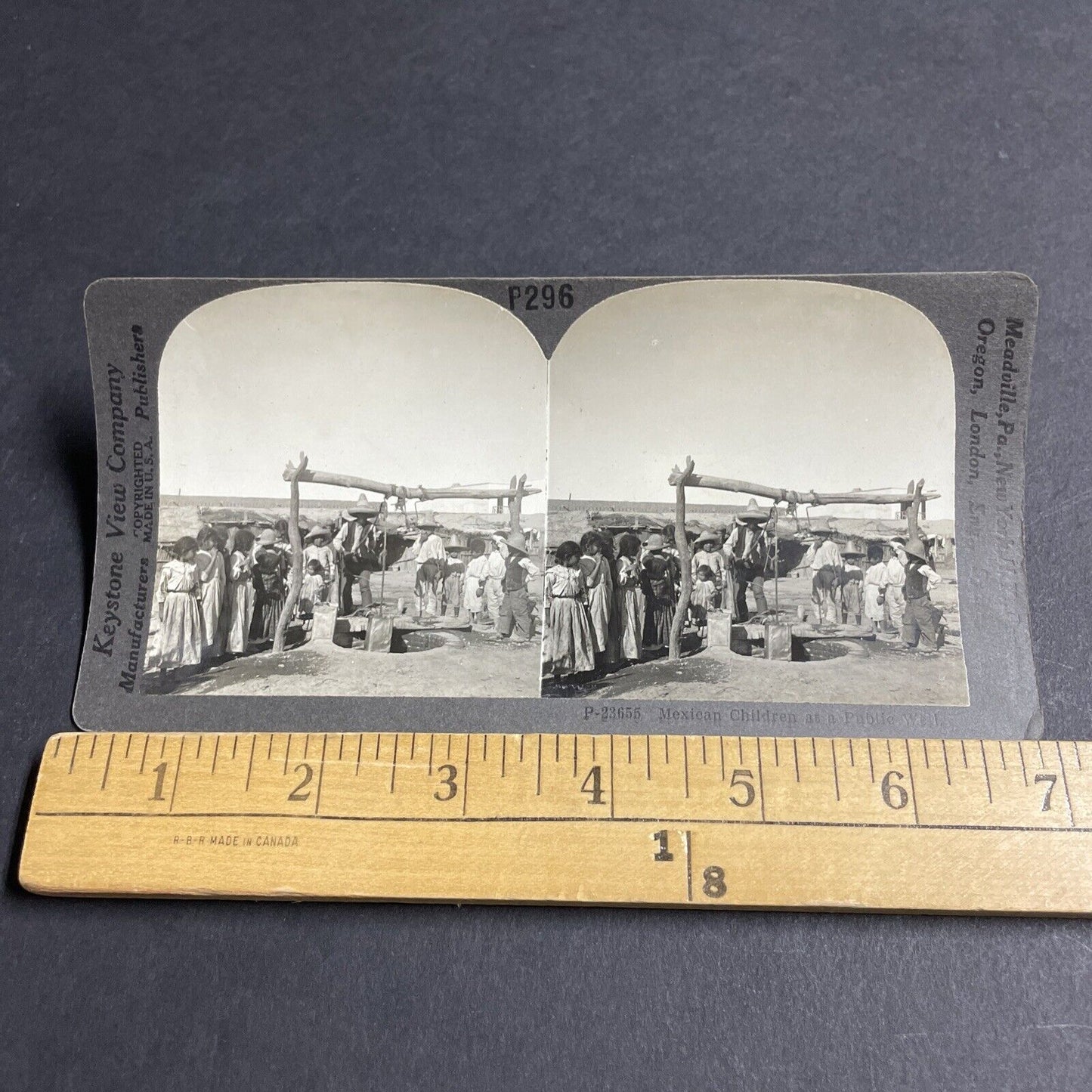 Antique 1906 Children Standing Around An Open Well Stereoview Photo Card P4446
