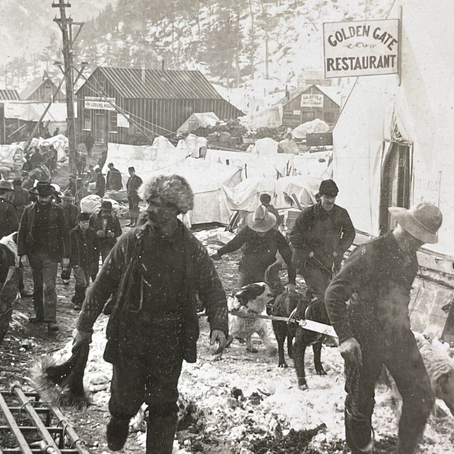 Antique 1900 Gold Rush Boom Town Near Skagway Alaska Stereoview Photo Card P2320