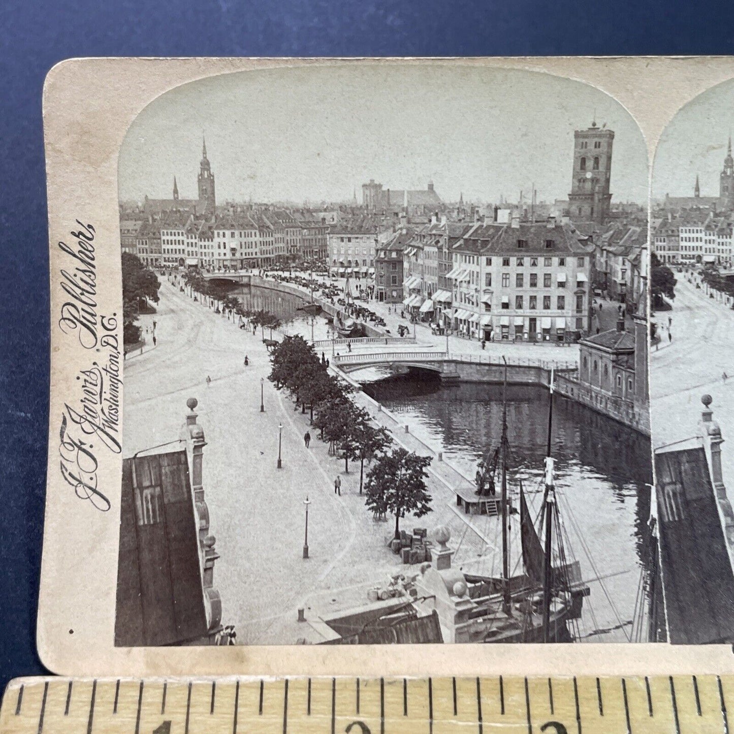 Antique 1897 Copenhagen Denmark Canal View Stereoview Photo Card P3948