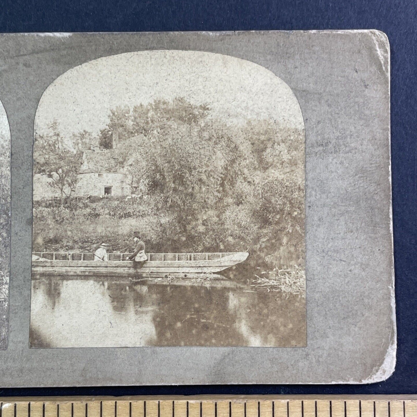 Early Photo of Wealthy Elites Fishing Stereoview Salt Print Antique c1850 Y470