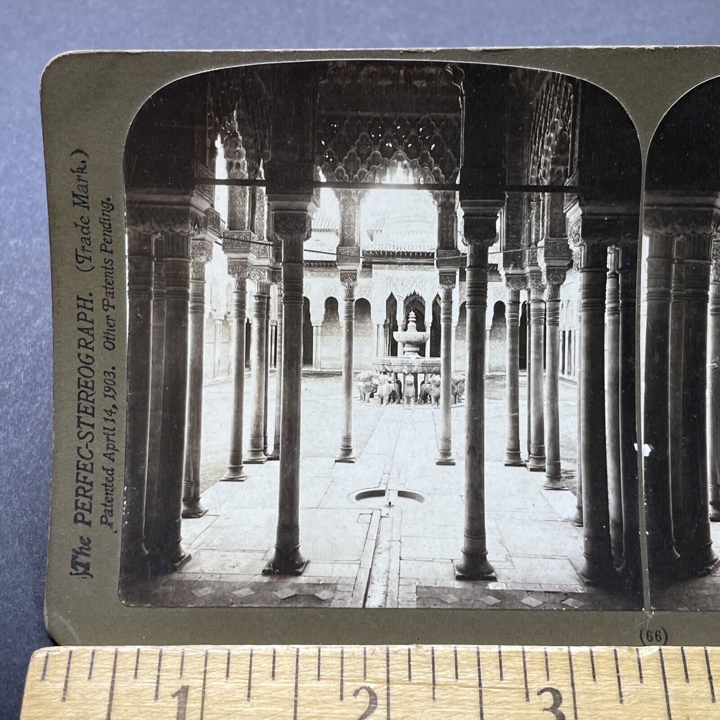 Antique 1901 Lion Fountain Court Granada Spain Stereoview Photo Card P2452