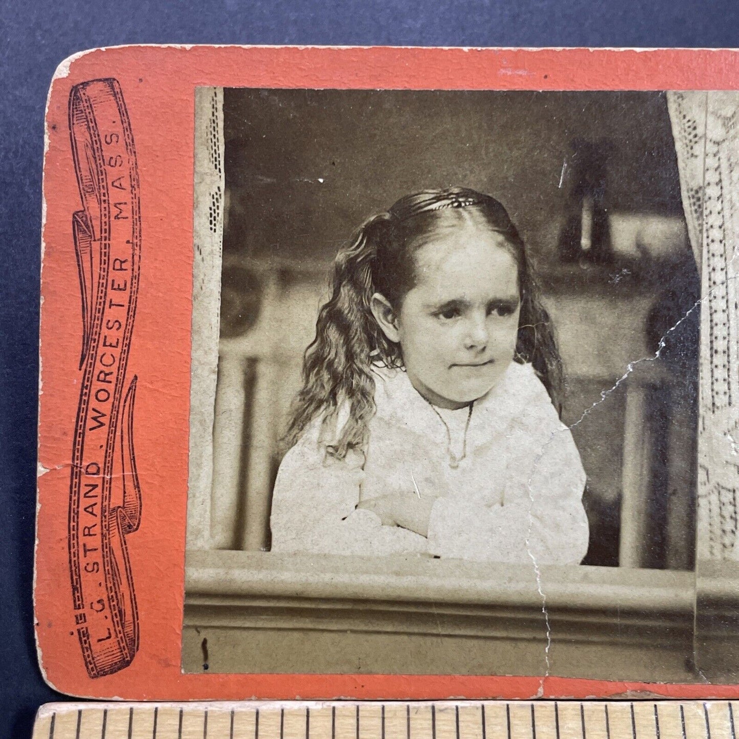 Antique 1860s Little Girl In Worcester Massachusetts Stereoview Photo Card P3554