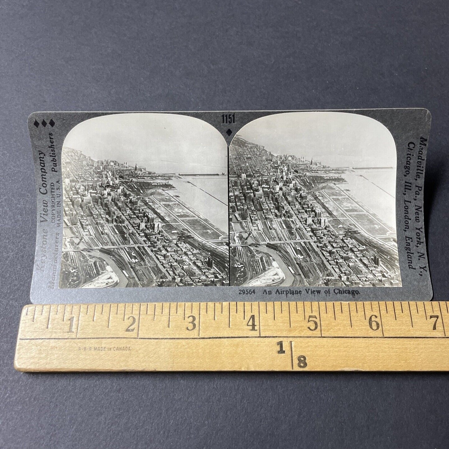 Antique 1910s Chigaco Illinois Downtown Aerial View Stereoview Photo Card V2597