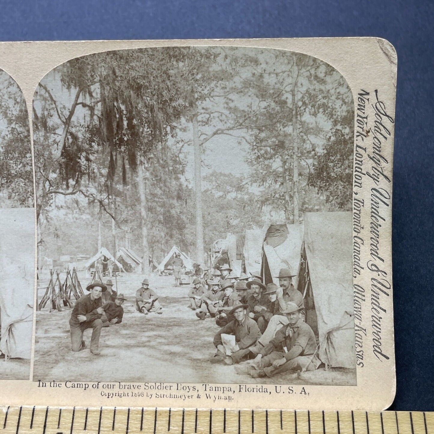 Antique 1898 US Army Soldiers Tampa Bay Florida Stereoview Photo Card P2357