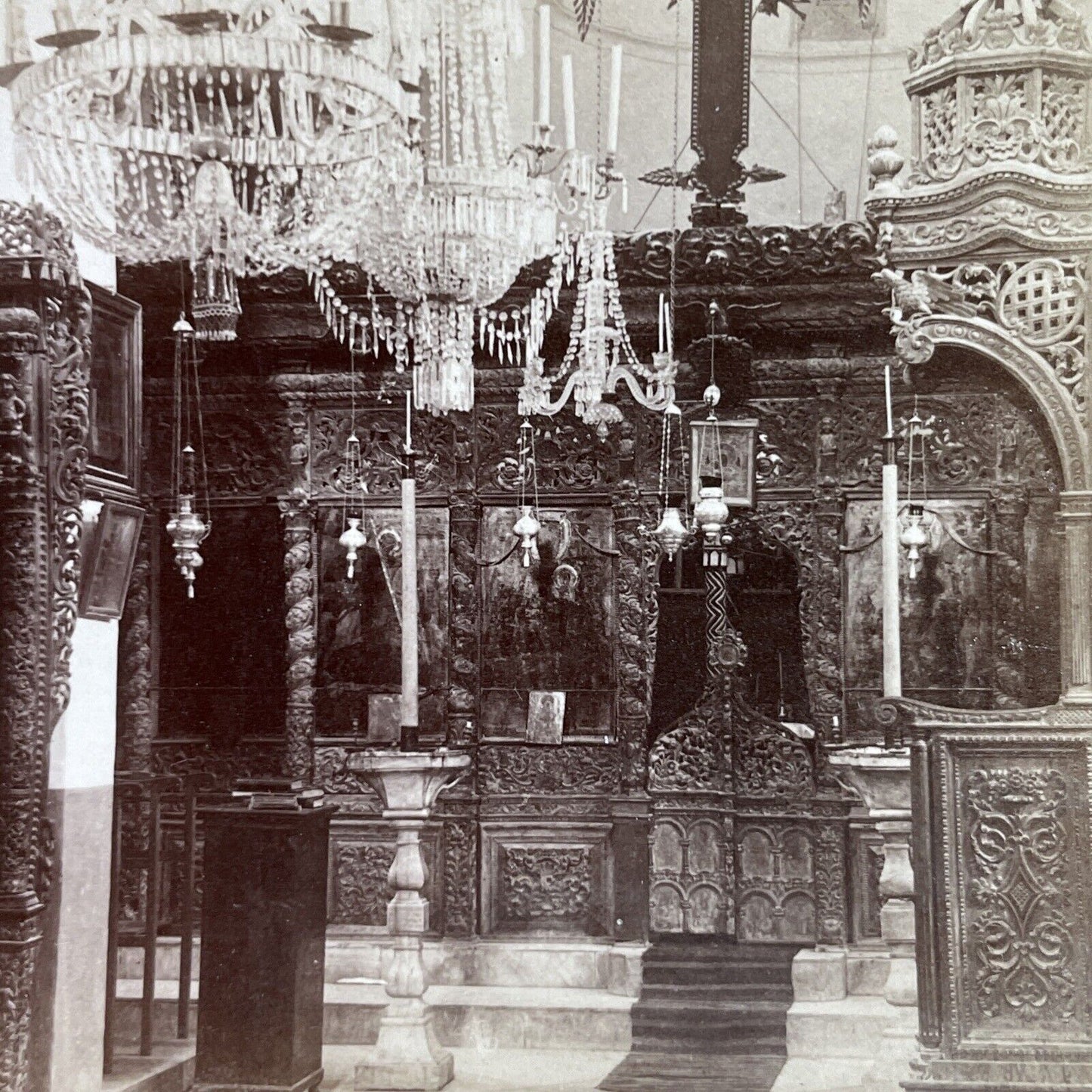 Antique 1890s Greek Orthodox Church Nazareth Israel Stereoview Photo Card P3771