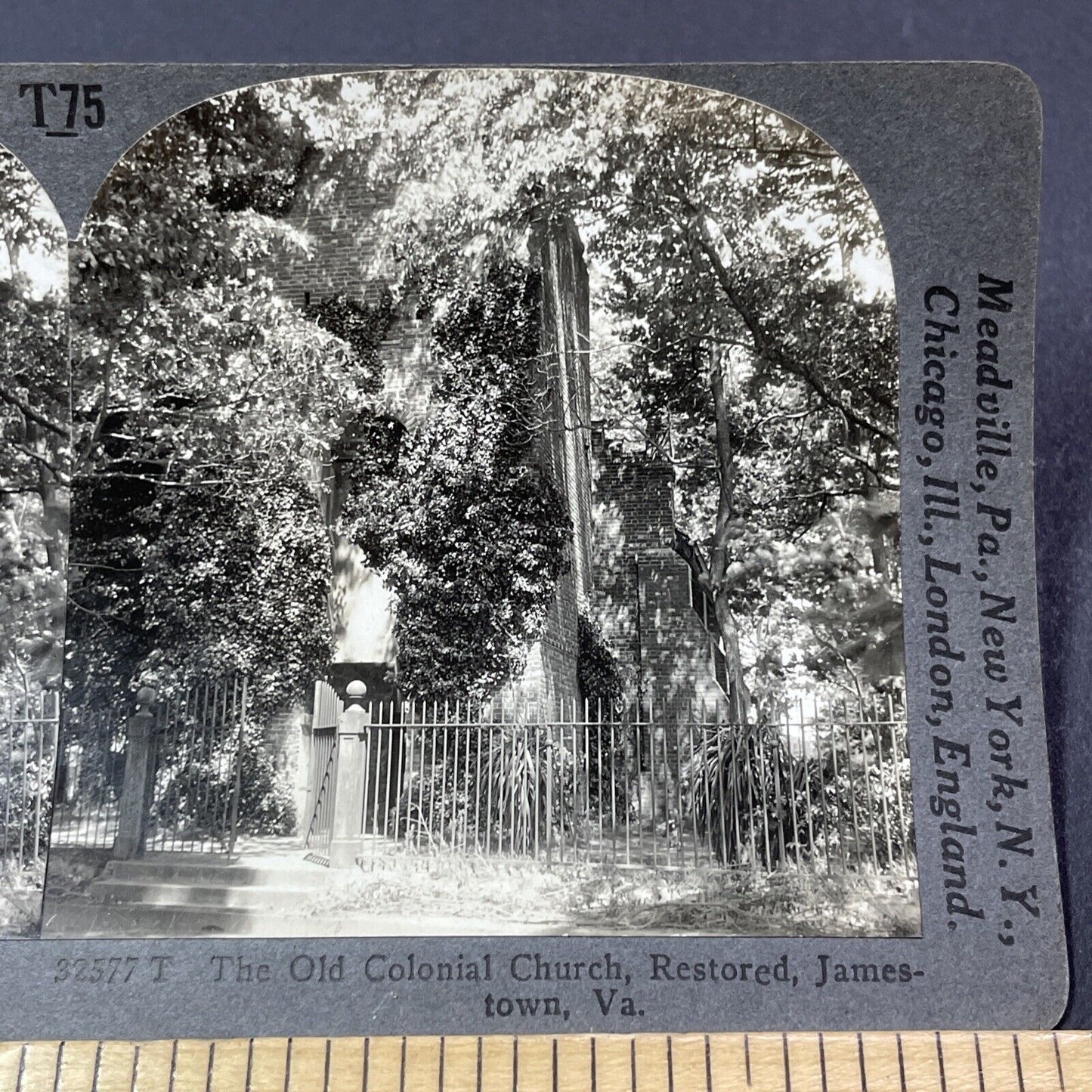 Antique 1910s Old Colonial Church Jamestown Virginia Stereoview Photo Card V2189