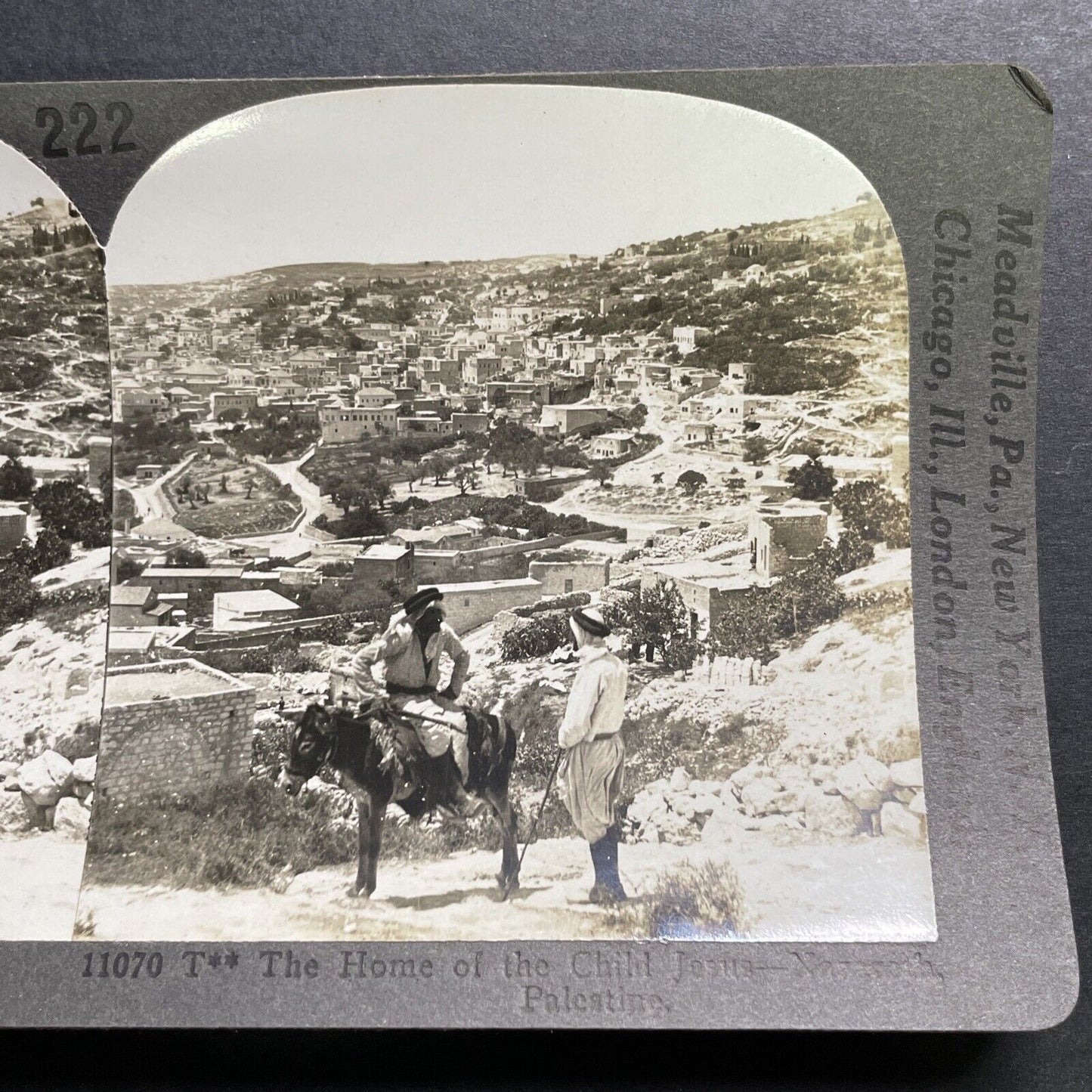 Antique 1918 Merchant On A Donkey Nazareth Israel Stereoview Photo Card P1324