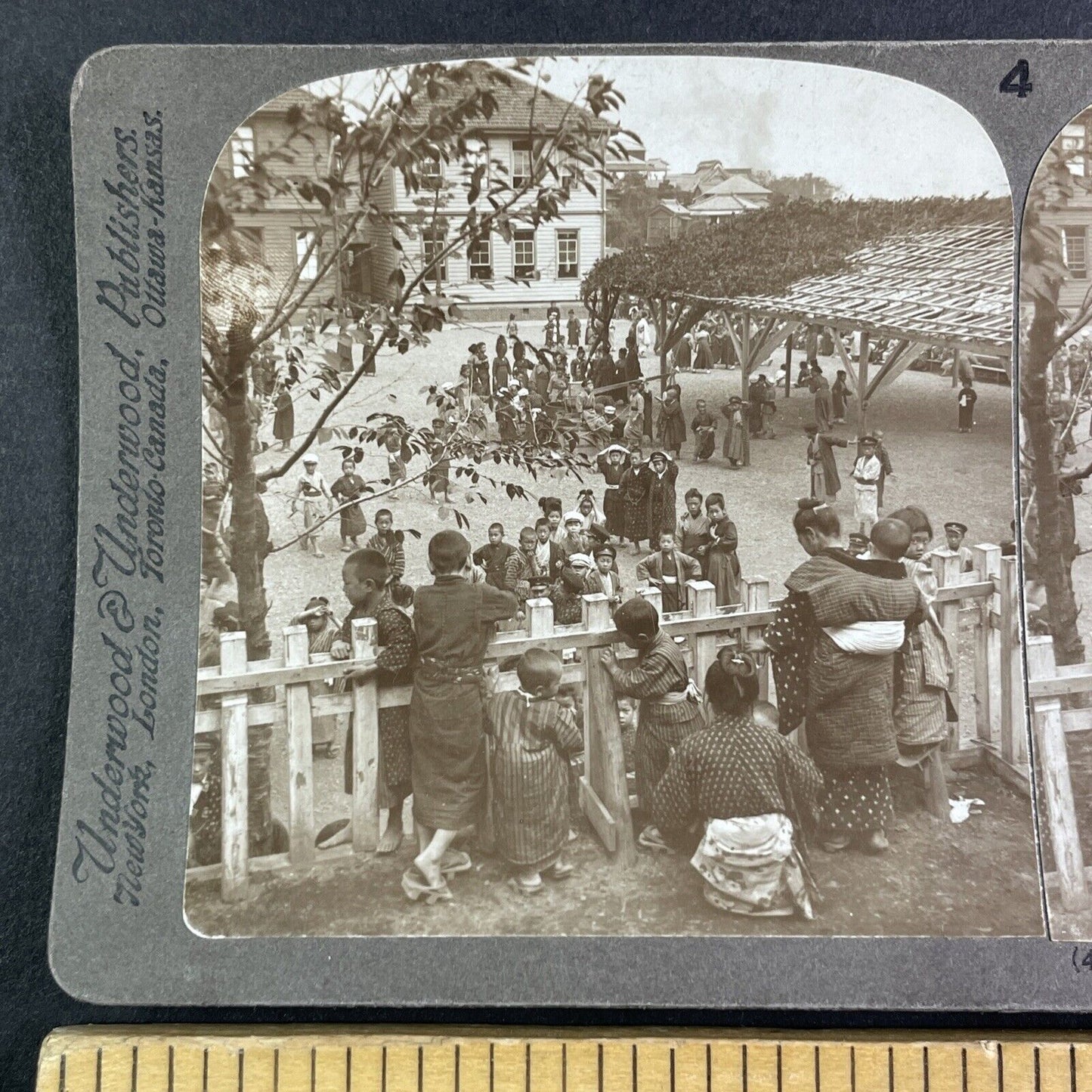 School and Children in Yokohama Japan Stereoview Antique c1904 Y2577