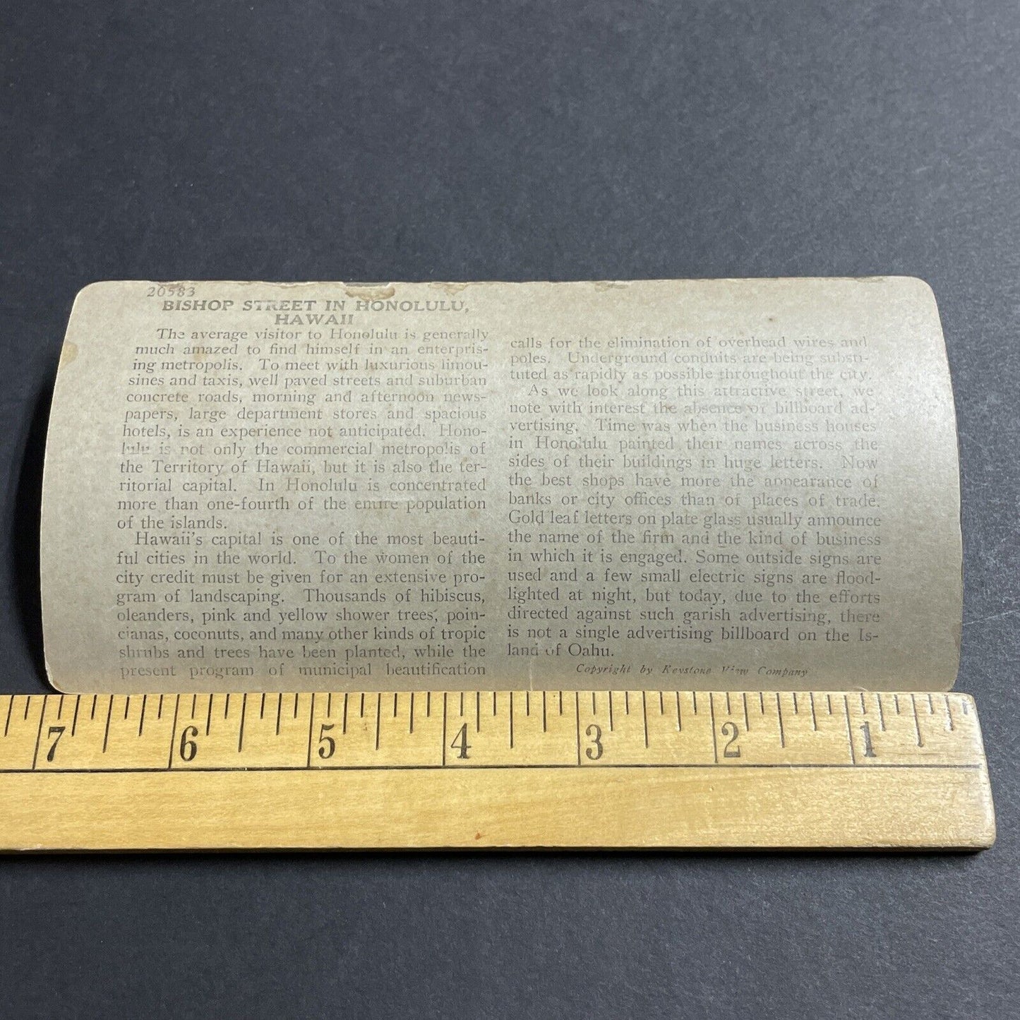 Antique 1930s Bishop Street Honolulu Hawaii Stereoview Photo Card P4974