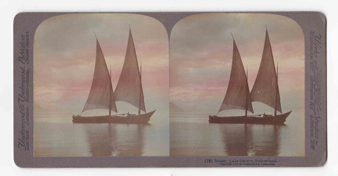 1898 Swiss Commercial Yacht On Lake Geneva Montreux Switzerland Stereo Card P170