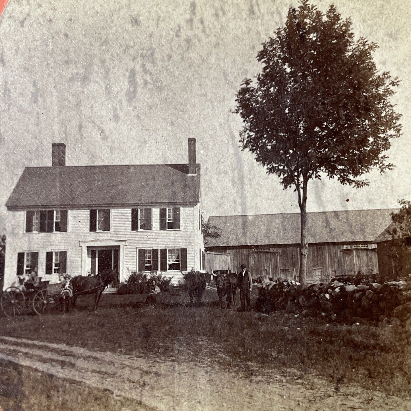 Antique 1860s Homestead Home Milford New Hampshire Stereoview Photo Card V1836