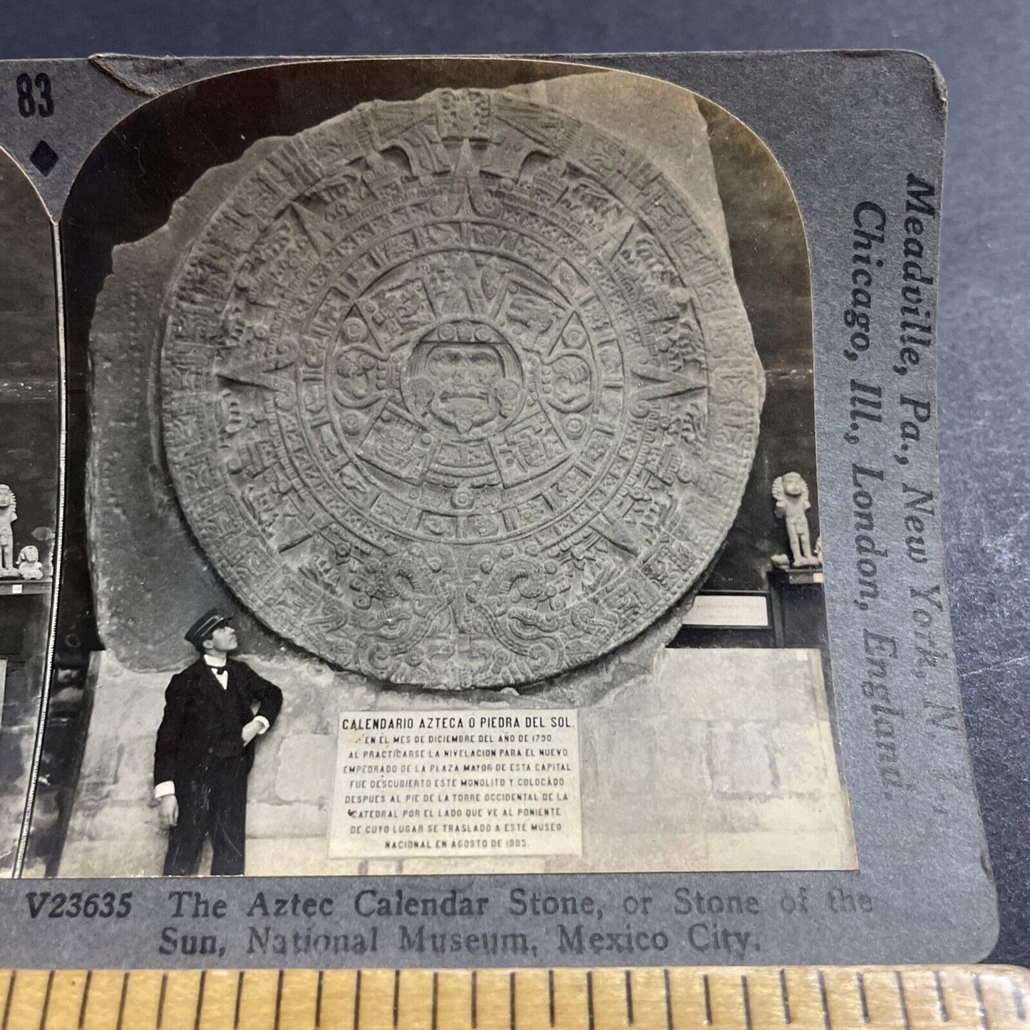 Antique 1930s Aztec Stone Calendar Mexico City Stereoview Photo Card P5012
