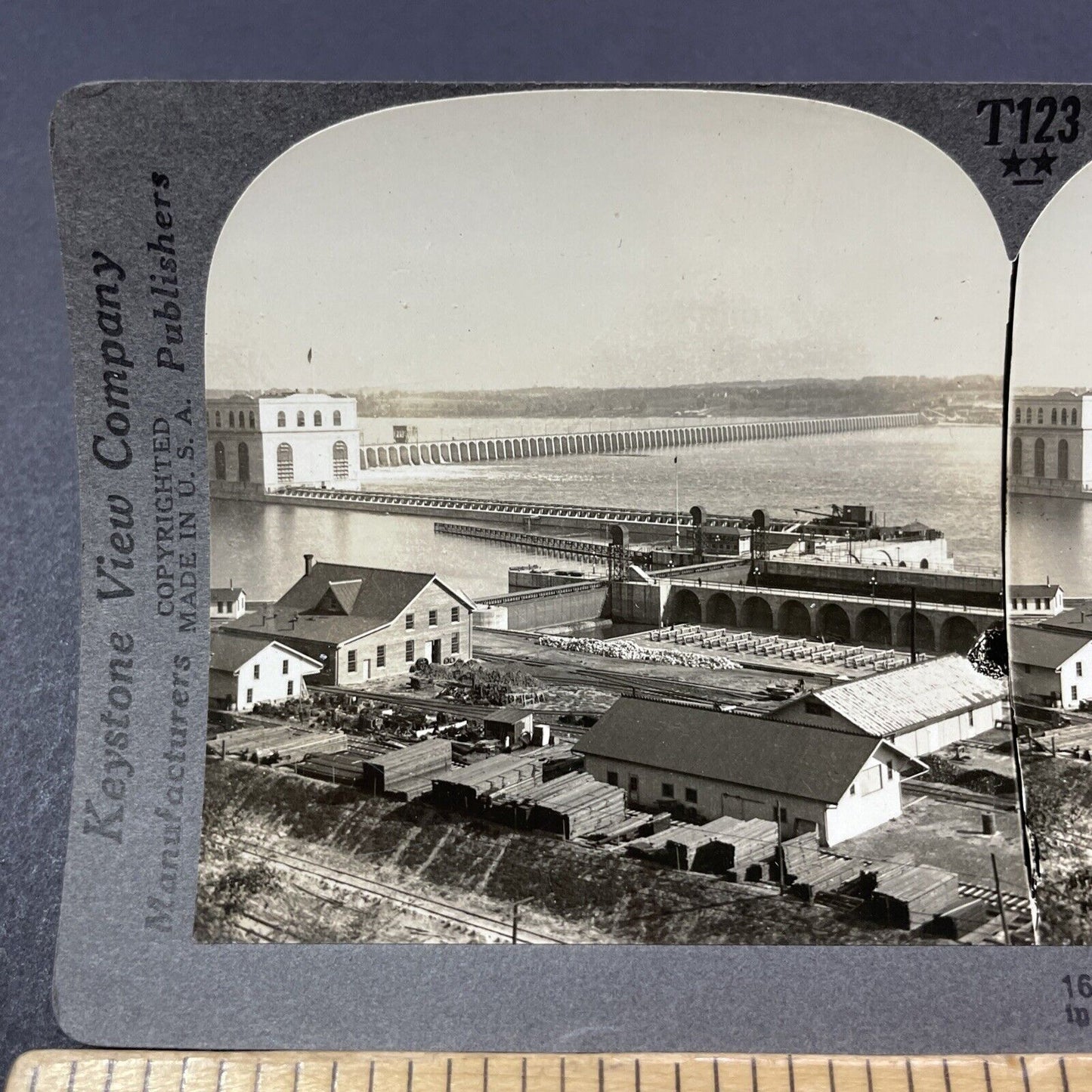 Antique 1910s Keokuk Iowa Hydro Electric Dam Stereoview Photo Card V2183