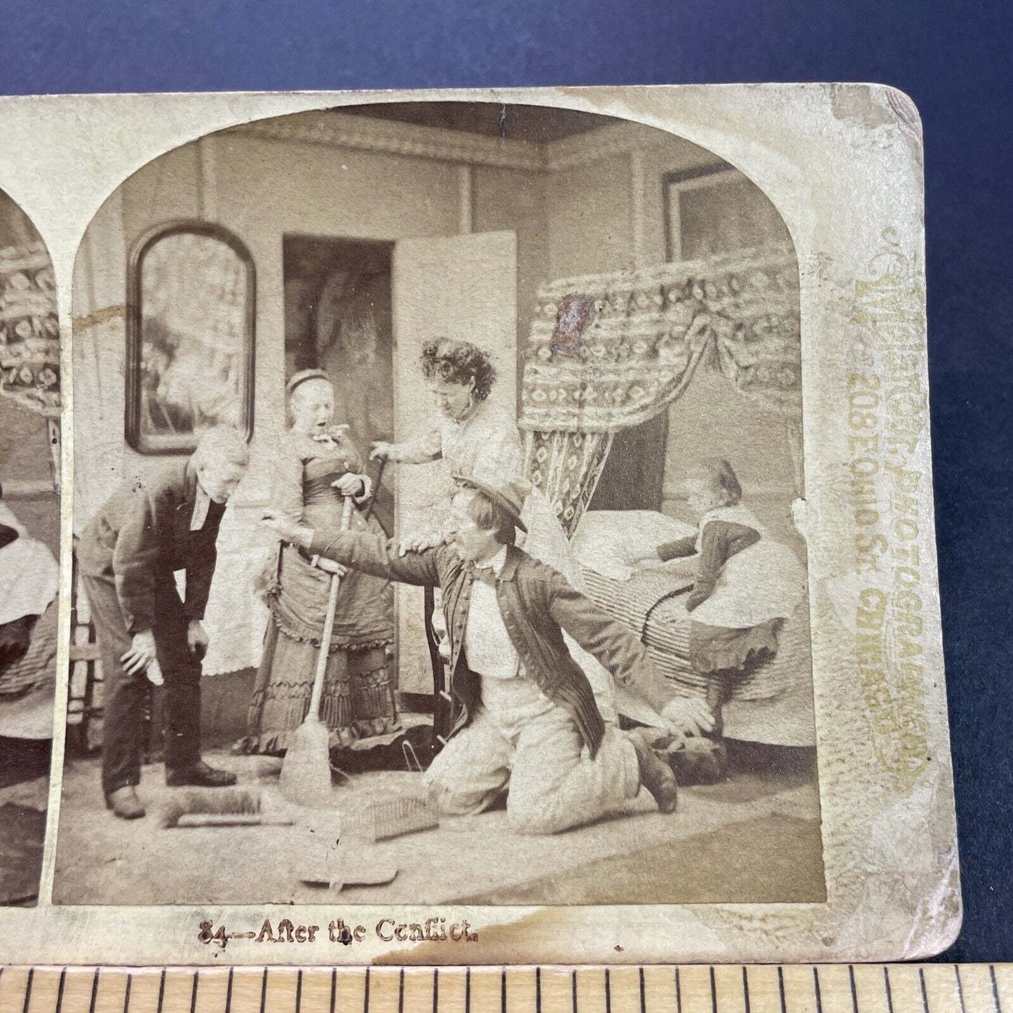 Antique 1870s Man Shows Boy The Rat He Caught Stereoview Photo Card P3533
