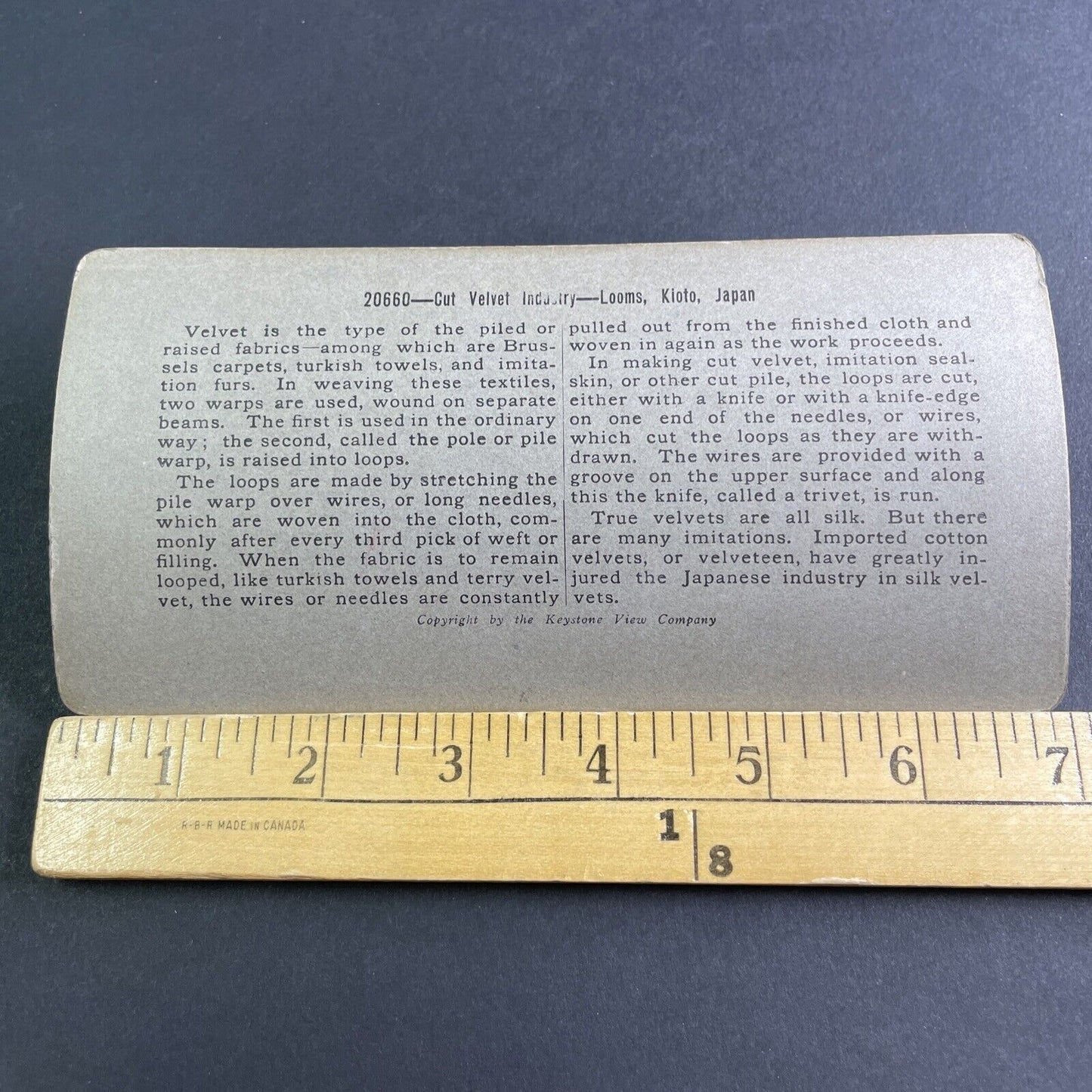 Antique 1904 Japanese Velvet Factory Kyoto Japan Stereoview Photo Card P2194