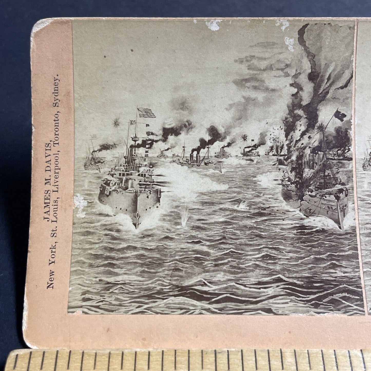 Antique 1898 US Battleships At War In Manila Stereoview Photo Card P5084