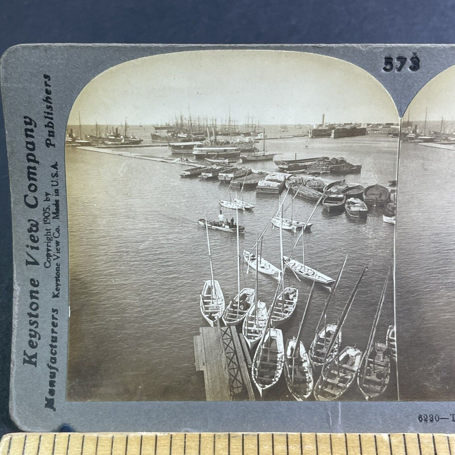 Antique 1905 Alexandria Boat Harbor Egypt Stereoview Photo Card P2237