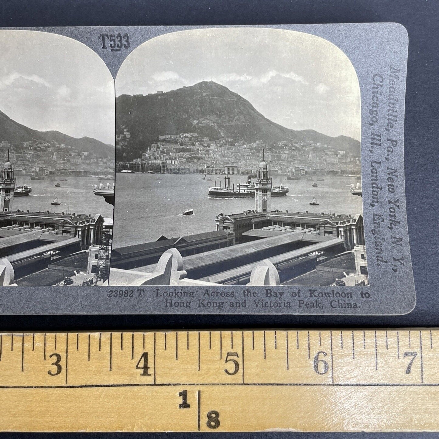 Antique 1924 Hong Kong City Coastal View Stereoview Photo Card P980