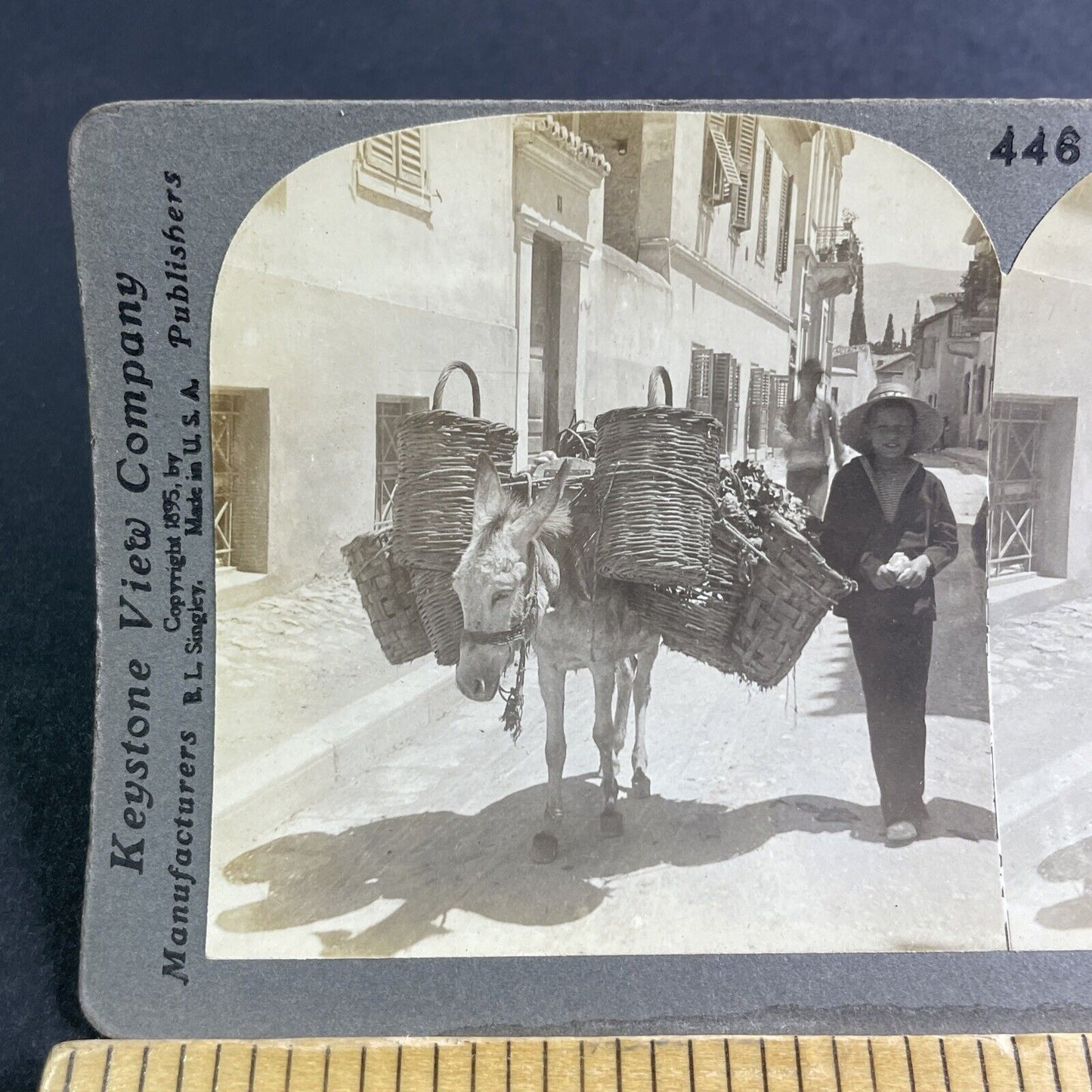 Antique 1895 Boy Selling Fruits Granada Spain Stereoview Photo Card P2125