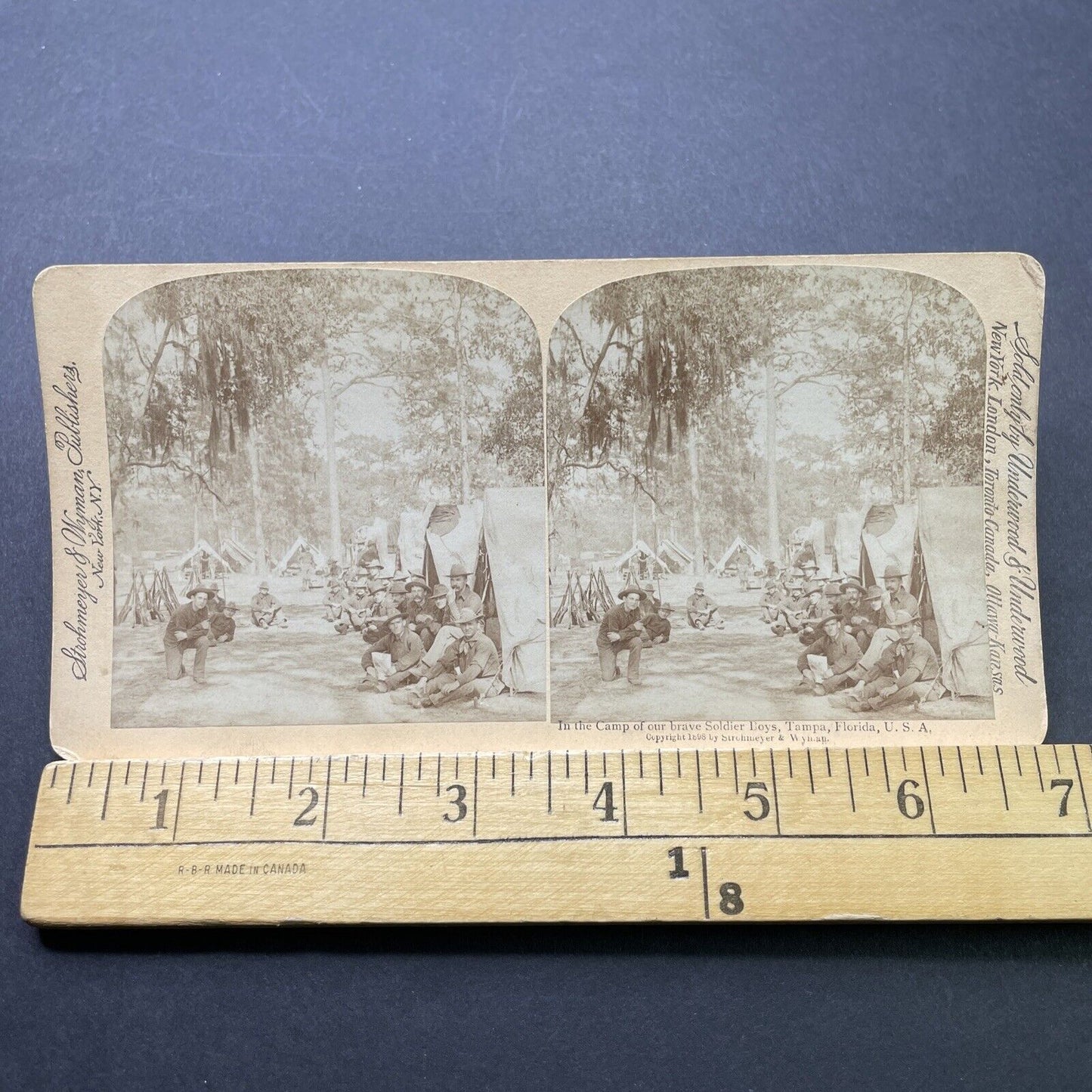 Antique 1898 US Army Soldiers Tampa Bay Florida Stereoview Photo Card P2357
