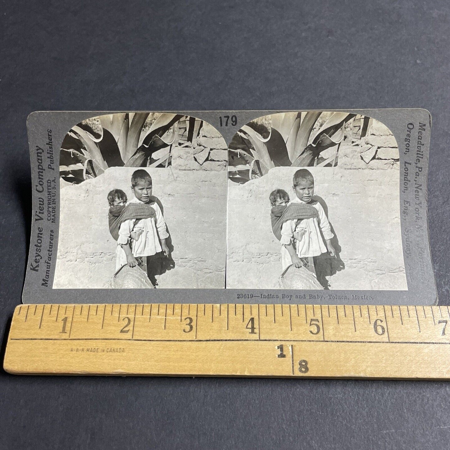 Antique 1910s Native Mexico Toddler Carrying A Baby Stereoview Photo Card P4447